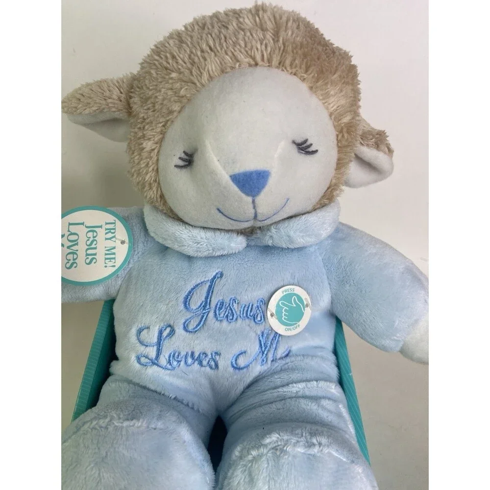 Celebrate Musical Lamb Sheep Jesus Loves Me Blue Plush Stuffed Animal Toy NEW